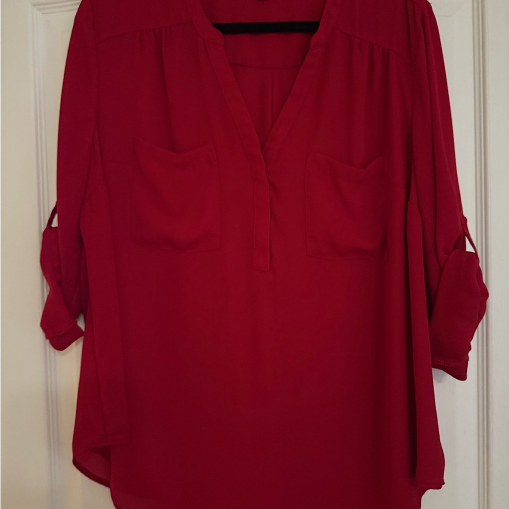 Torrid Harper Red Cuffed Sleeve Relaxed Blouse